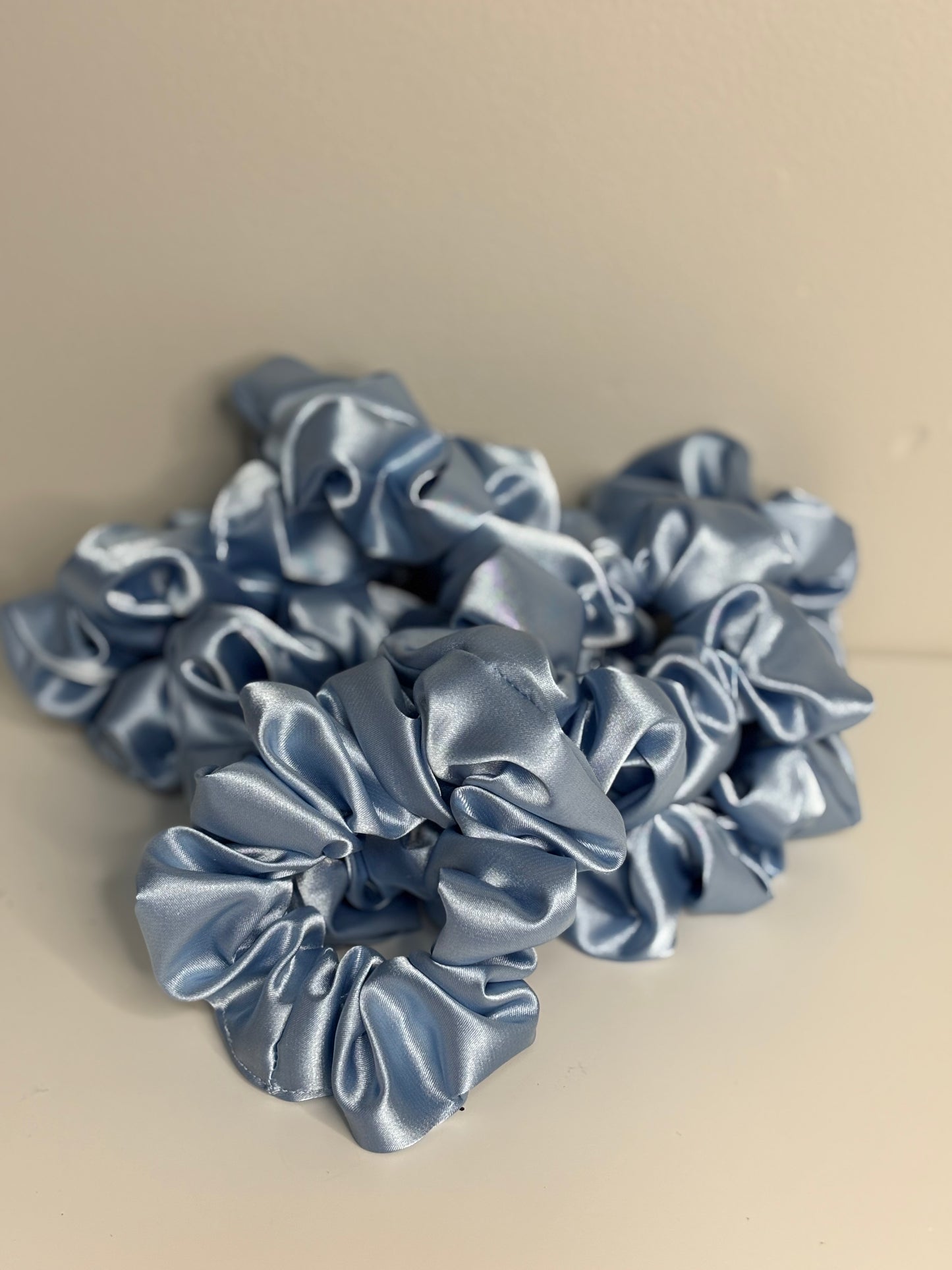 Baby blue satin scrunchies