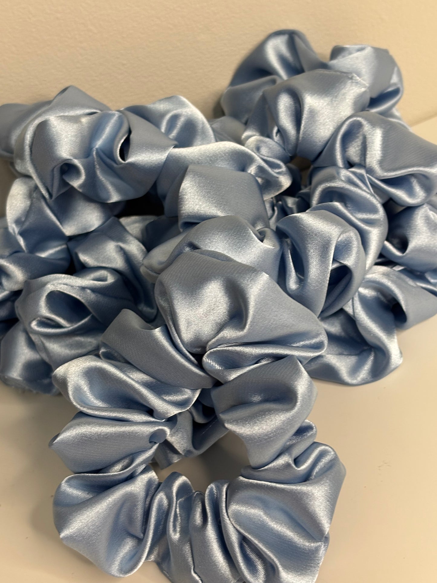 Baby blue satin scrunchies